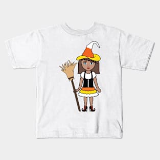 Candy Corn Witch Halloween Trick or Treat Sticker 2 Kids T-Shirt